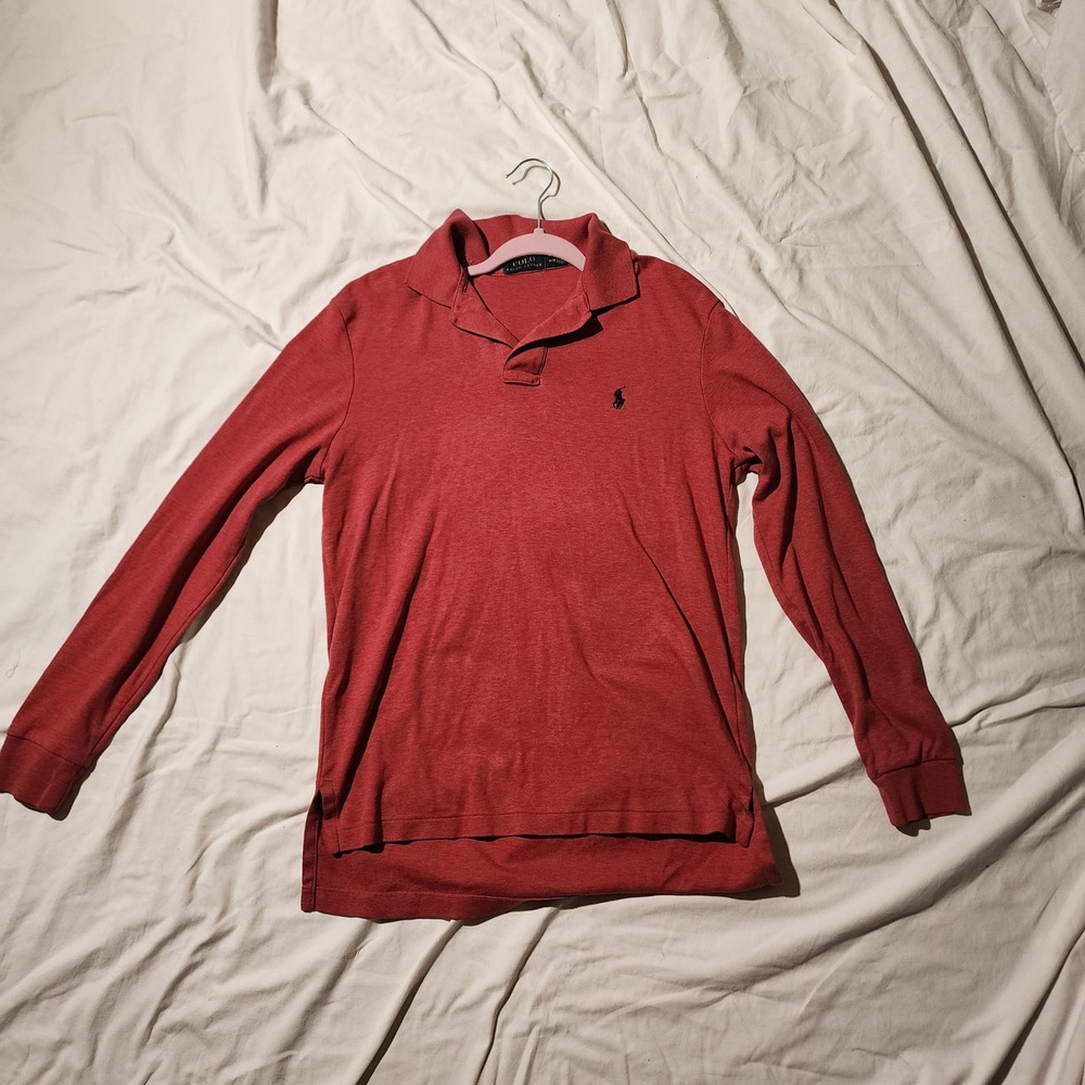 Polo Ralph Lauren Long Sleeve Polo Shirt Casual Classic Red Size M‎